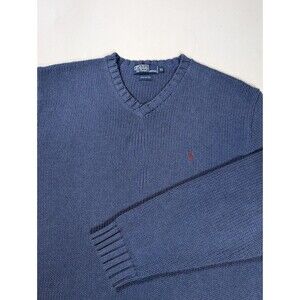 Vintage Polo Ralph Lauren Men's Blue Cotton Knit V-neck Sweater Size XL Preppy